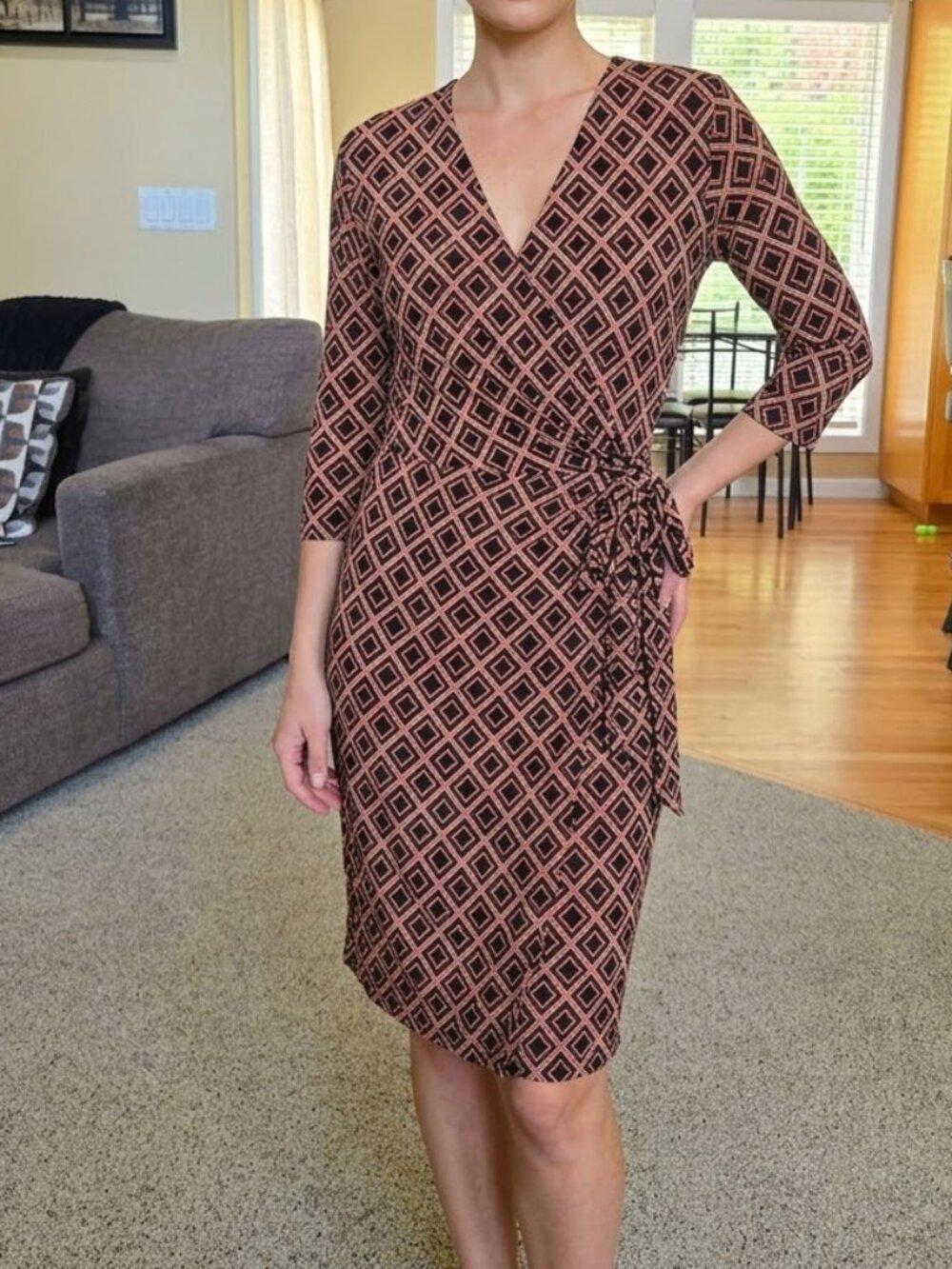 NWT Renoma sz 6 wrap dress orange/ black/ white